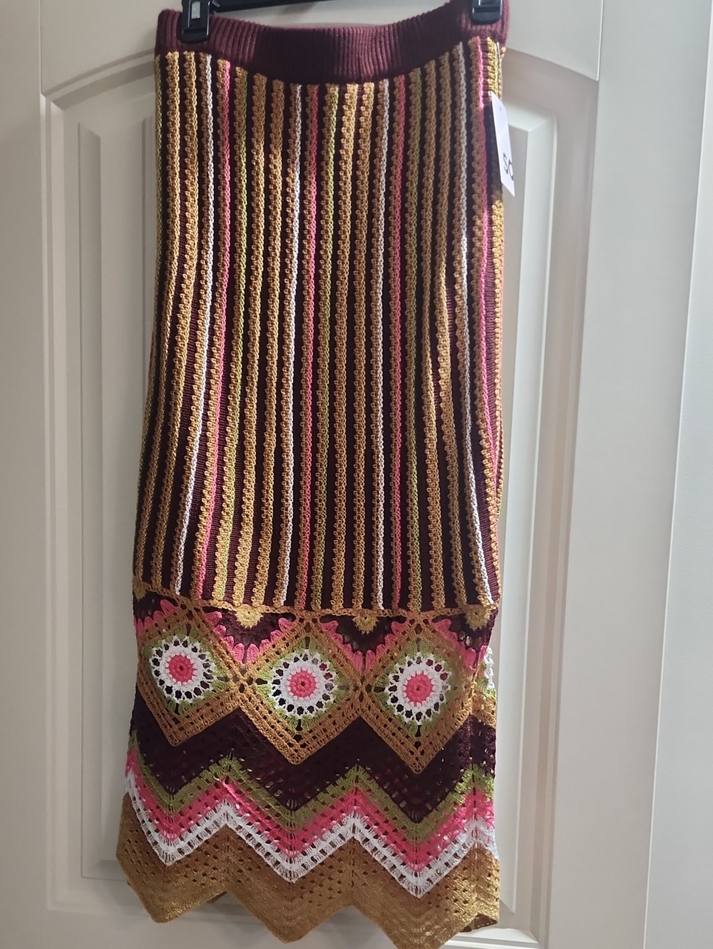SO Striped Crochet Maxi Skirt in Mustard, Maroon & Pink